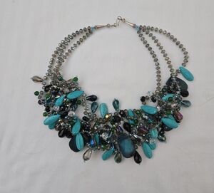 Statement Handmade Turquoise and Blues Beaded Necklace
